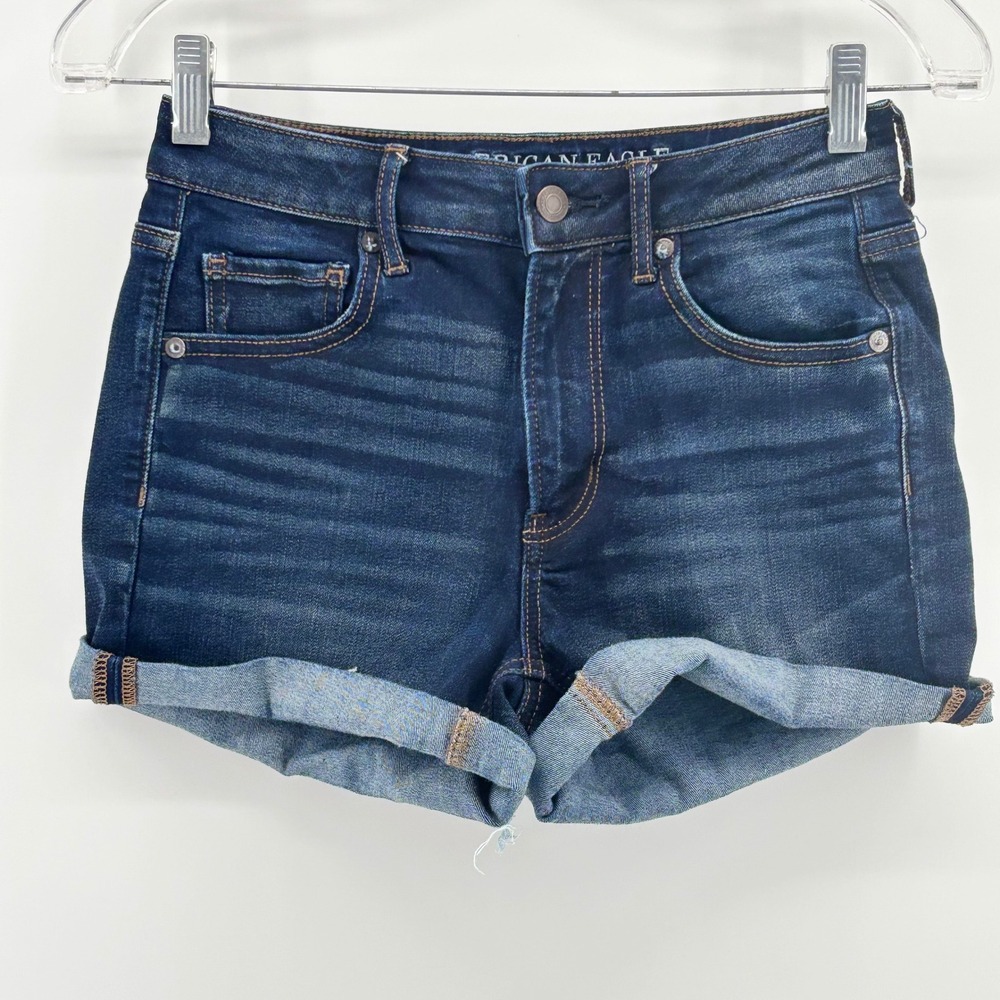 American Eagle‎ Super Super Hi-Rise Shortie Dark Wash Denim Shorts Womens 4